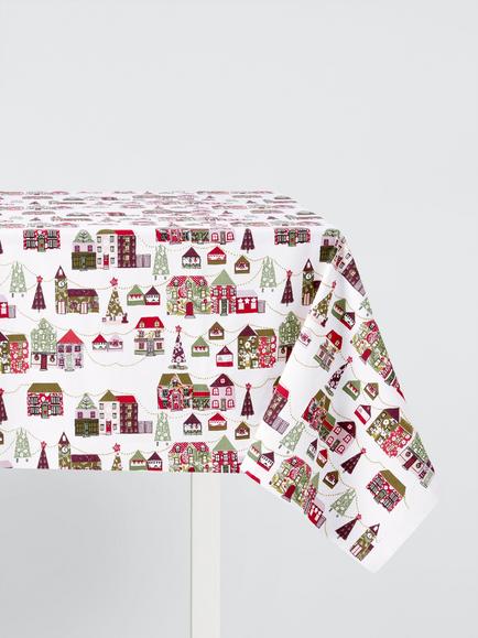 John Lewis Christmas Village Oilcloth Tablecloth Fabric, Multi, Multi
