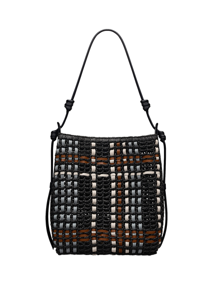 Radley The Camden Raffia Check Shoulder Bag, Black