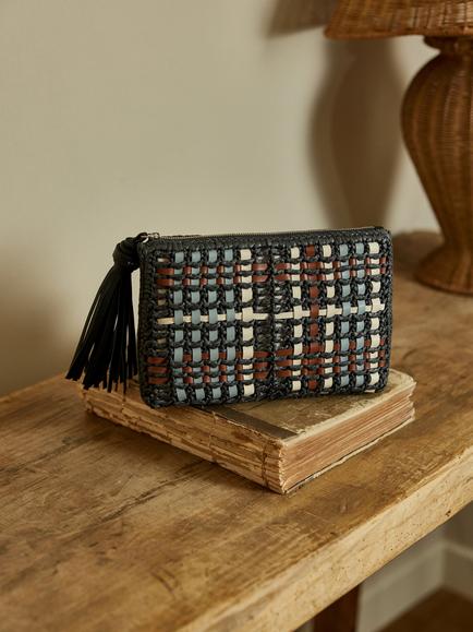 Radley The Camden Raffia Zip Pouch, Black - view 2, Black