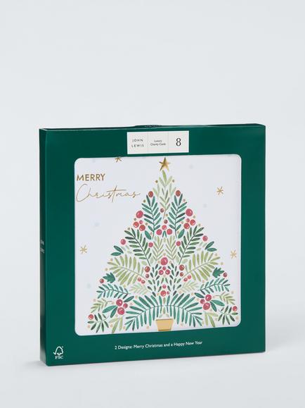 John Lewis Bauble & Christmas Tree Luxury Charity Christmas Cards, Pack of 8 - view 2, Green