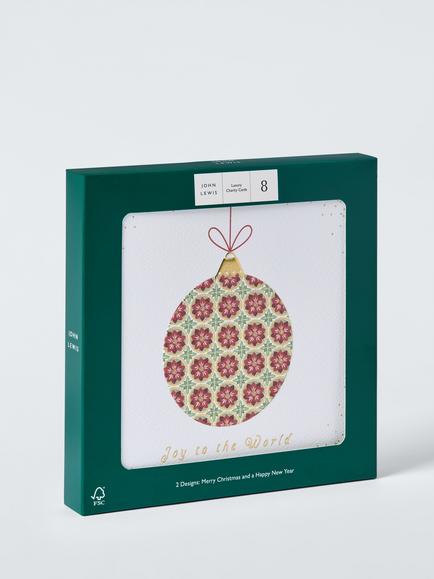 John Lewis Luxe Bauble and Tree Christmas Cards, Pack of 10, Red - view 2, Red