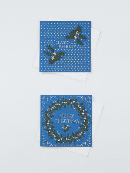 John Lewis Holly & Wreath Luxury Charity Christmas Cards, Pack of 8, Blue Wreath