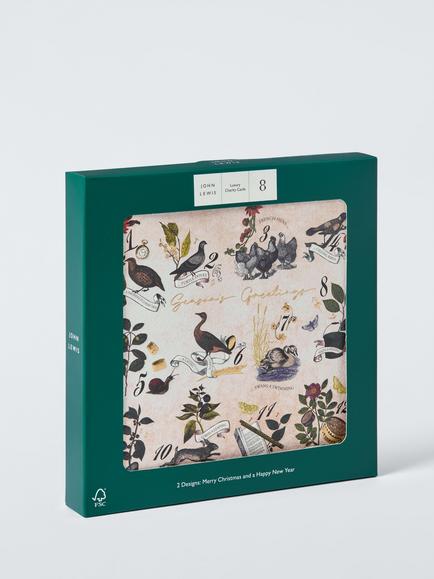 John Lewis Twelve Days of Christmas Luxury Charity Christmas Cards, Pack of 8 - view 2, Green