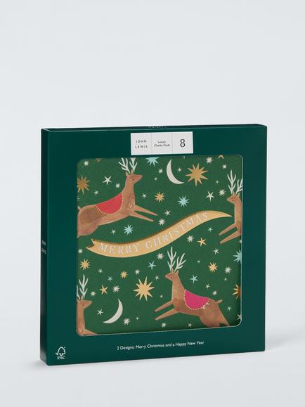 John Lewis Reindeer Luxury Charity Christmas Cards, Pack of 8 - view 2, Multi Reindeer