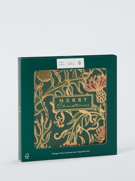 John Lewis Wreath and Floral Luxury Charity Christmas Cards, Pack of 8 - view 2, Green Wreath