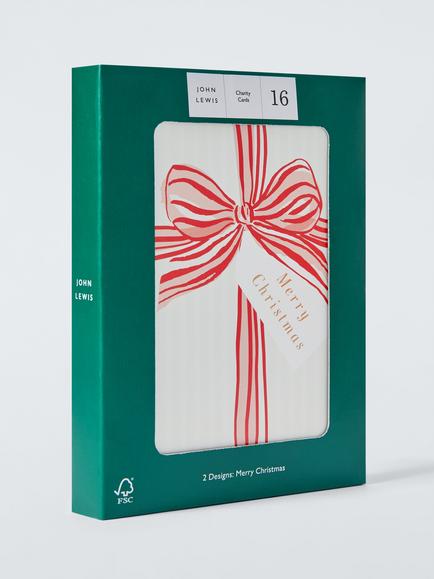 John Lewis Festive Bows Charity Christmas Cards, Pack of 16 - view 2, Pink Bow