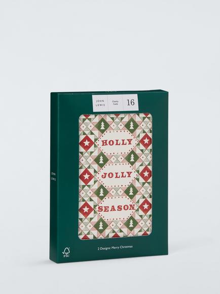John Lewis Scandi Quilt Charity Christmas Cards, Pack of 16 - view 2, Multi Diamond