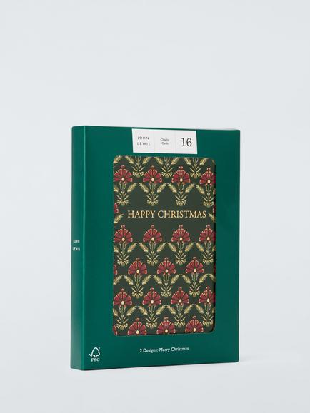 John Lewis Christmas Cards, Pack of 16, Plum Floral - view 2, Plum Floral