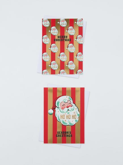 John Lewis Retro Santa Charity Christmas Cards, Pack of 16, Gold Stripe