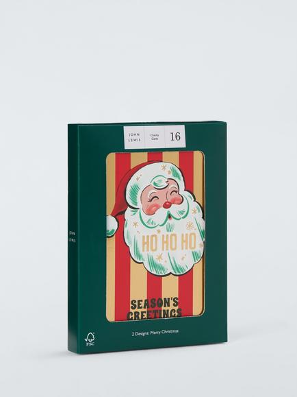 John Lewis Retro Santa Charity Christmas Cards, Pack of 16 - view 2, Gold Stripe