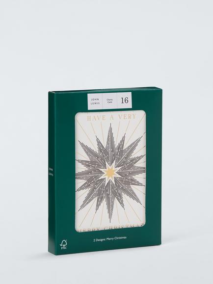 John Lewis Silver Star Charity Christmas Cards, Pack of 16 - view 2, Black Star