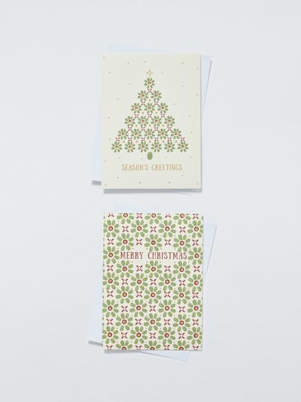 John Lewis Floral Christmas Tree Charity Christmas Cards, Pack of 16, Green Tree
