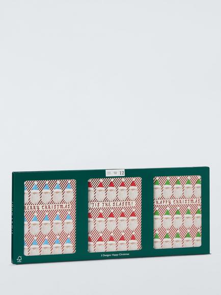John Lewis Santa Heads Charity Christmas Cards, Pack of 12 - view 2, Red Stripe