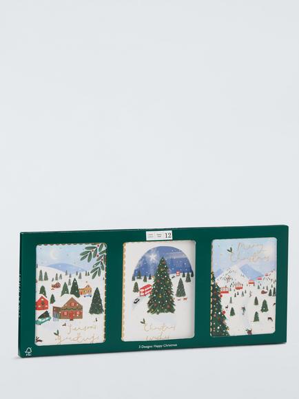 John Lewis Ski Village Charity Christmas Cards, Pack of 12 - view 2, White Snow