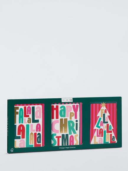 John Lewis Christmas Text Charity Christmas Cards, Pack of 12 - view 2, Pink Stripe