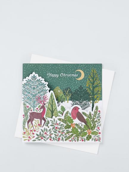 John Lewis Forest Scene Fold Out Charity Christmas Cards, Pack of 5, Green Forest