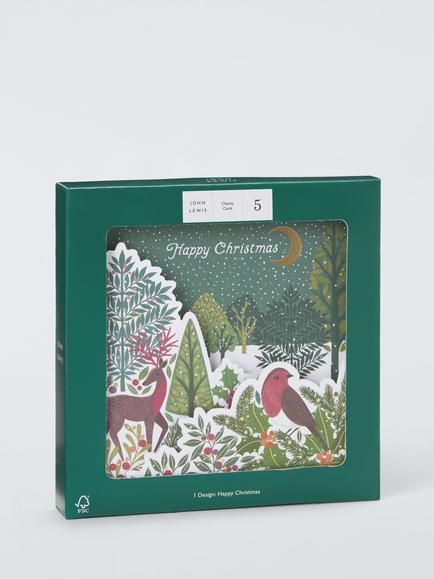 John Lewis Forest Scene Fold Out Charity Christmas Cards, Pack of 5 - view 2, Green Forest