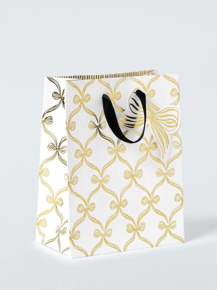 John Lewis Gold Bow Gift Bag, Small, Cream