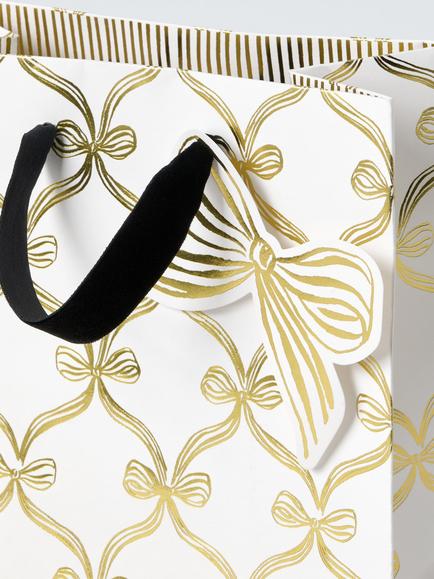 John Lewis Gold Bow Gift Bag, Small - view 2, Cream