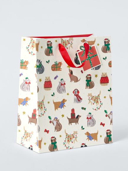 John Lewis Dogs and Cats Medium Gift Bag, Cream, Cream