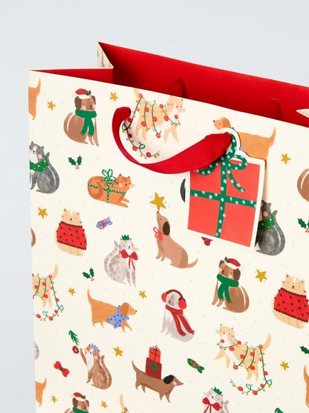 John Lewis Dogs and Cats Medium Gift Bag, Cream - view 2, Cream