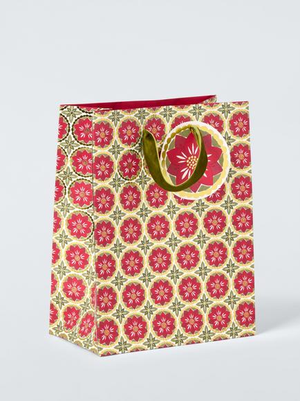 John Lewis Poinsettia Gift Bag, Multi, Small, Pink