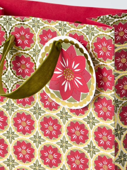 John Lewis Poinsettia Gift Bag, Multi, Small - view 2, Pink
