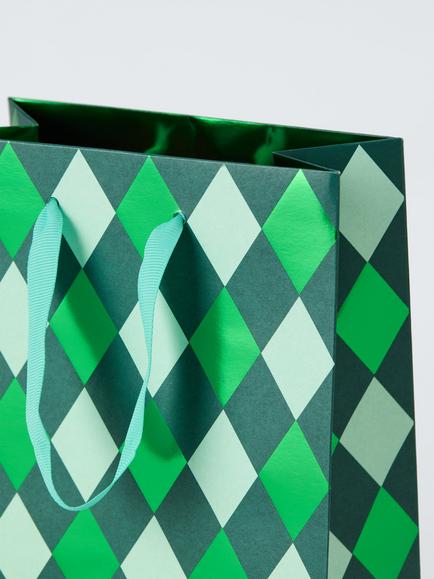 John Lewis Harlequin Gift Bag, Green, Small - view 2, Green