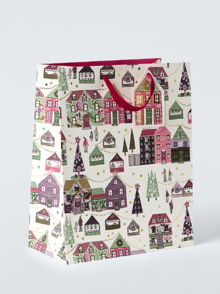 John Lewis Winter Village Gift Bag, Multi, Medium, Cream