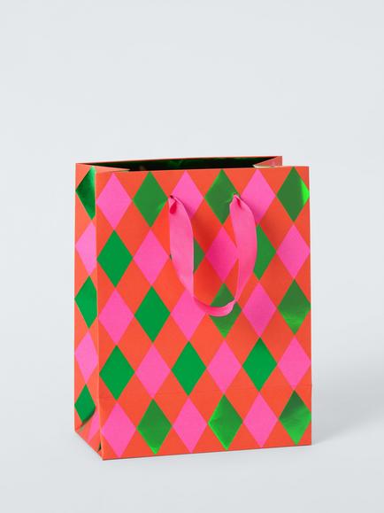 John Lewis Harlequin Gift Bag, Pink, Small, Pink