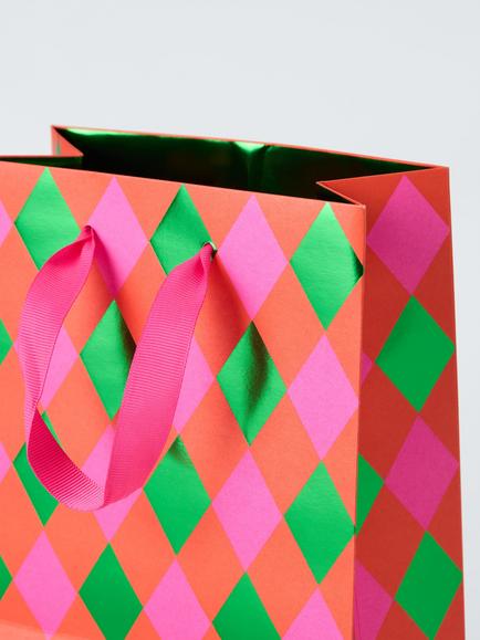 John Lewis Harlequin Gift Bag, Pink, Small - view 2, Pink