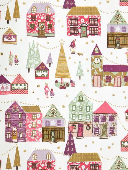 John Lewis The Cherisher Houses Gift Wrap, 4m, Multi - view 2, Cream