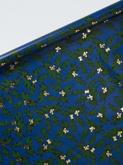John Lewis Holly on Blue Wrapping Paper, L4m, Multi, Blue