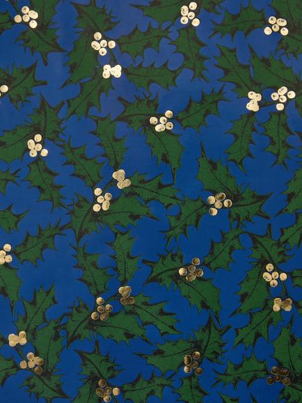 John Lewis Holly on Blue Wrapping Paper, L4m, Multi - view 2, Blue