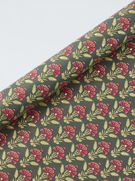 John Lewis Dark Base Floral Wrapping Paper, 4m, Green