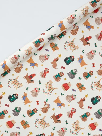 John Lewis Dogs and Cats Wrapping Paper, 4m, Cream, Cream