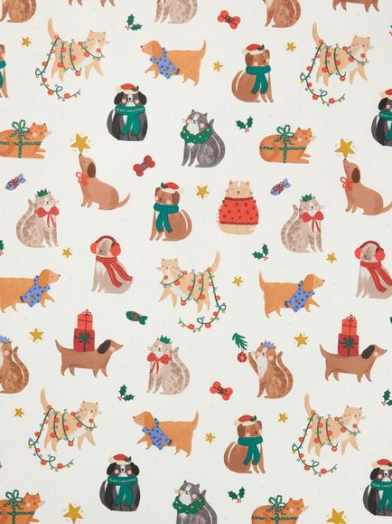 John Lewis Dogs and Cats Wrapping Paper, 4m, Cream - view 2, Cream