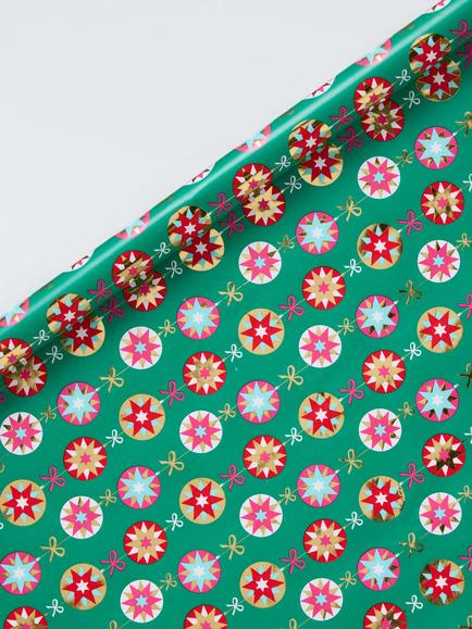 John Lewis The Enthusiast Bauble Print Gift Wrap, 4m, Green, Green