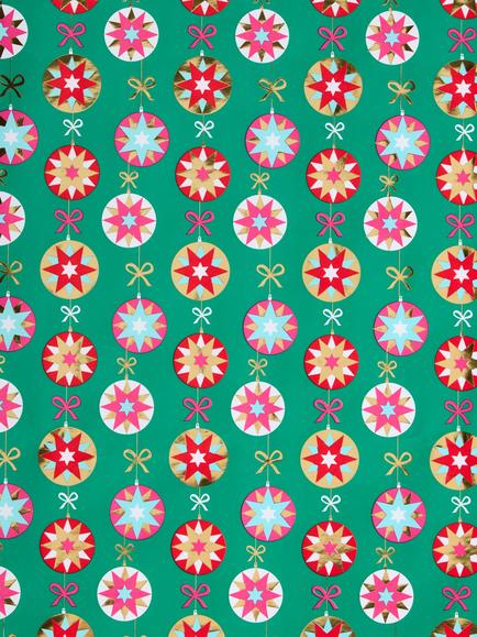 John Lewis The Enthusiast Bauble Print Gift Wrap, 4m, Green - view 2, Green