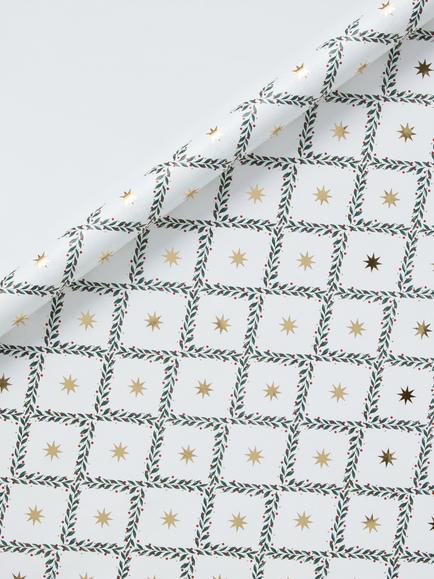 John Lewis Heartland Diamond Print Gift Wrap, 4m, Green Foliage, Green Foliage