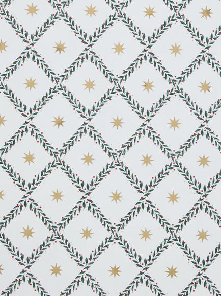 John Lewis Heartland Diamond Print Gift Wrap, 4m, Green Foliage - view 2, Green Foliage