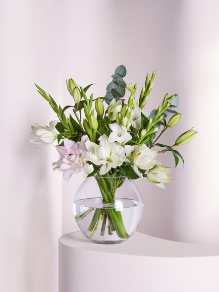 John Lewis Rose, Lily and Gladioli Hand Tied Bouquet, Blue Royal
