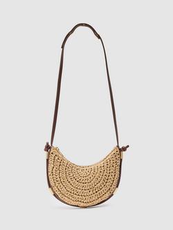 Reiss Harriet Raffia Half-Moon Shoulder Bag, Natural, Natural