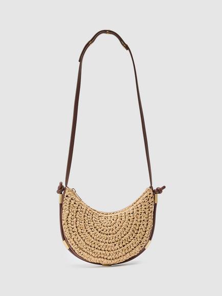 Reiss Harriet Raffia Half-Moon Shoulder Bag, Natural, Natural