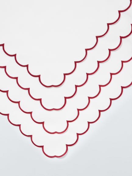John Lewis Scallop Edge Cotton Napkins, Set of 4, Berry Red/White - view 2, Berry Red/White