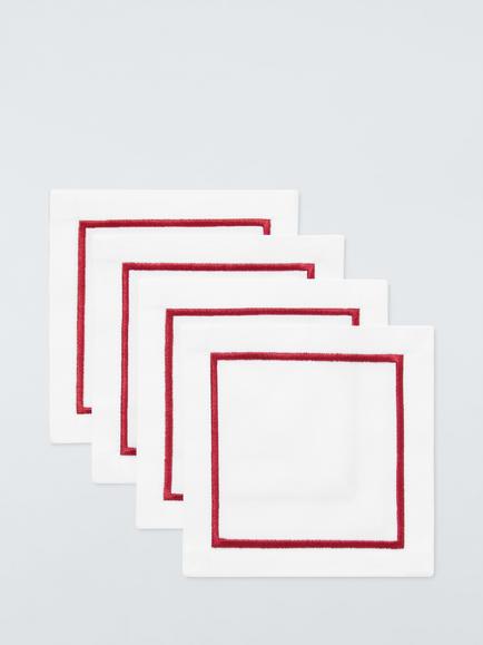 John Lewis Square Cotton Cocktail Napkins, Set of 4, Berry Red/White, Berry Red/White