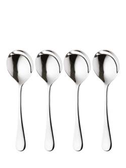 Robert Welch Radford Bright Stainless Steel Round Bowl Soup Spoons, Set of 4, Silver