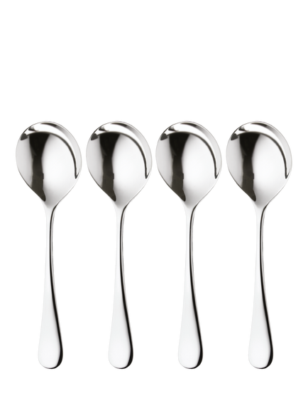 Robert Welch Radford Bright Stainless Steel Round Bowl Soup Spoons, Set of 4, Silver