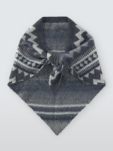 John Lewis Brushed Cashmere Fairisle Triangle Scarf, Grey Multi - view 2, Grey Multi