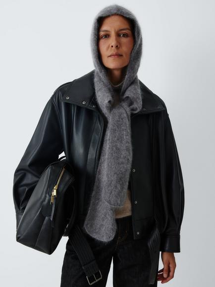John Lewis Brushed Cashmere Scarf Hood, Grey, Grey